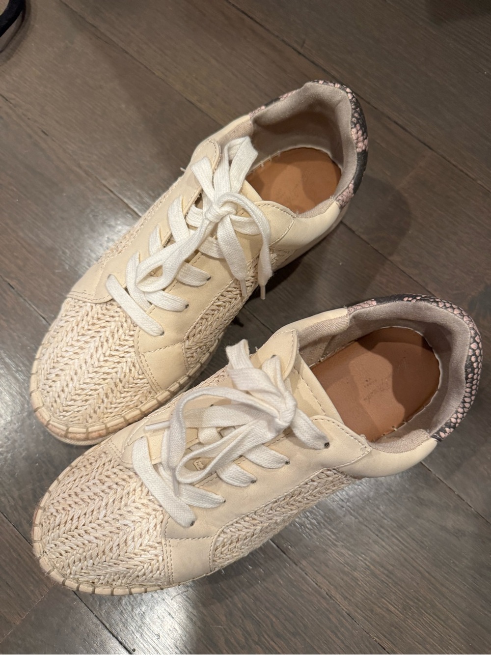 Universal Thread Cream Woven Lace-Up Sneakers with Pink Accent
